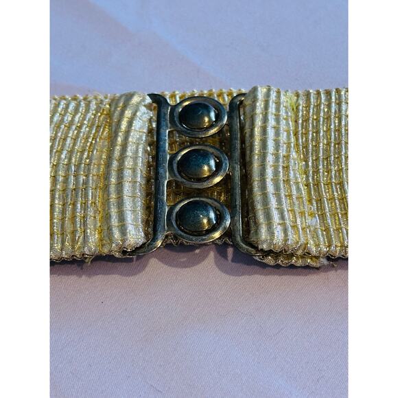 Vintage 80s  Bright Gold Malco Modes Wide Elastic Cinch Belt Gold Metal Buckle - Picture 3 of 8